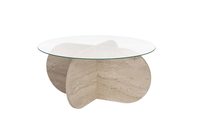 Nordure Mesa de Café Travertino y Transparente, Vidrio Templado, 75x35x75 cm